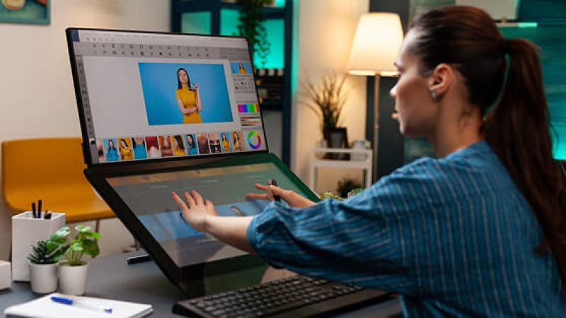 A researcher at an AI workstation